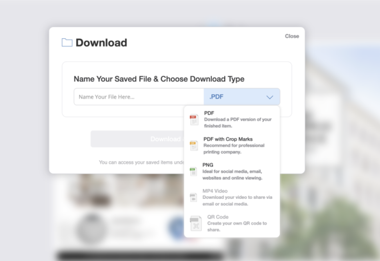 pdf and png download in editor